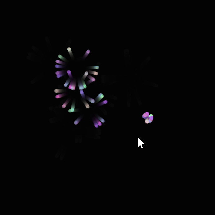 A fireworks-like particle explosion where sound controls the dispersion.