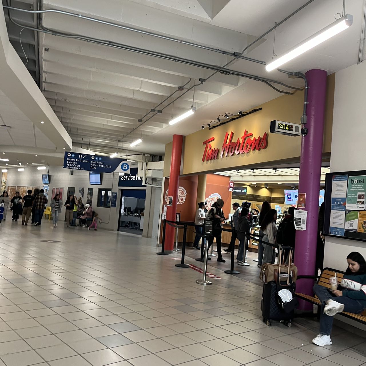 A shot of the school cafeteria with bright colors
