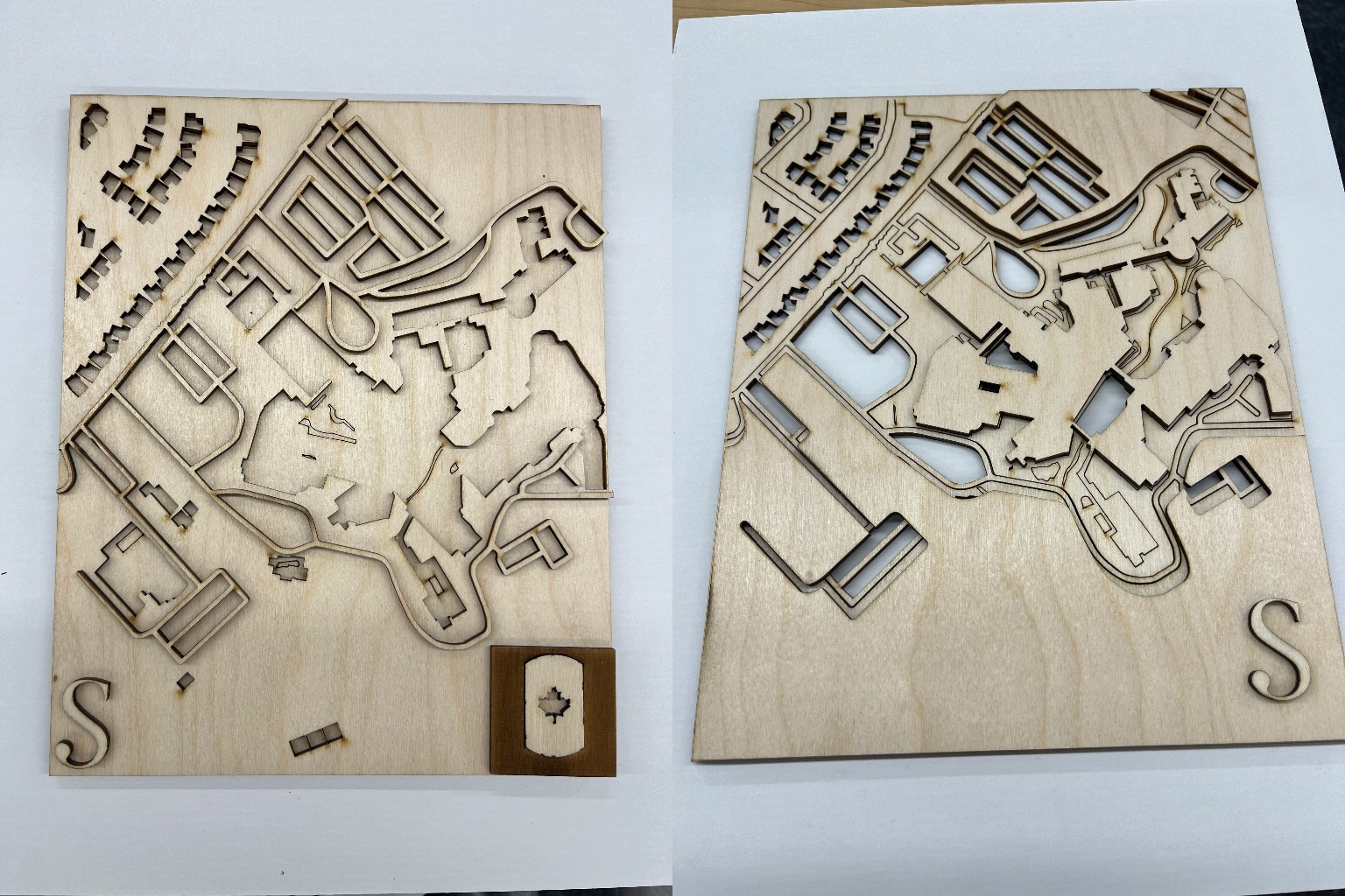 Selected laser-cut and cut two maps of the school.